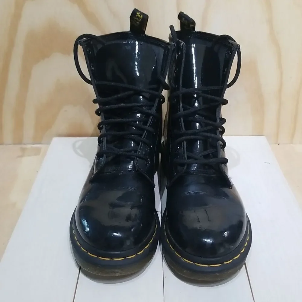 Dr Martens Original Black Patent Leather Lace Up Boot Mens sz 6,Wmn's 8 1/2